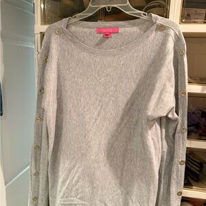 Lilly Pulitzer Gray Knit with glitter accents and gold buttons size medium